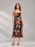 Abstract Print Shirred Midi Dress (Rust Multi)