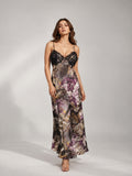 Abstract Print Shirred Midi Dress (Purple)