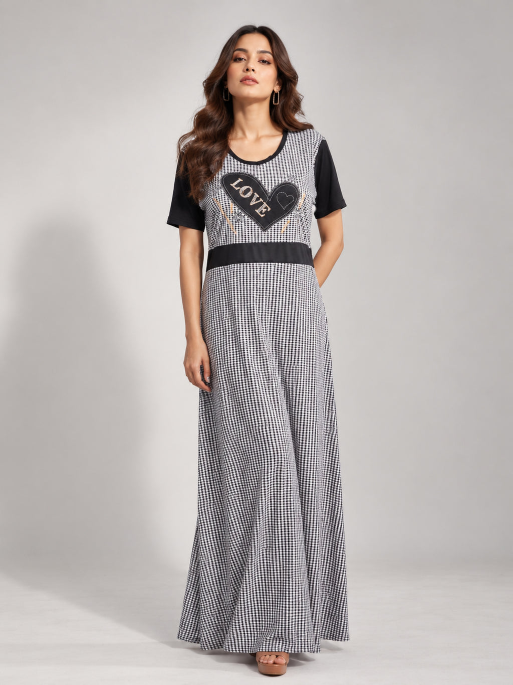 Love Heart Gingham Maxi Dress