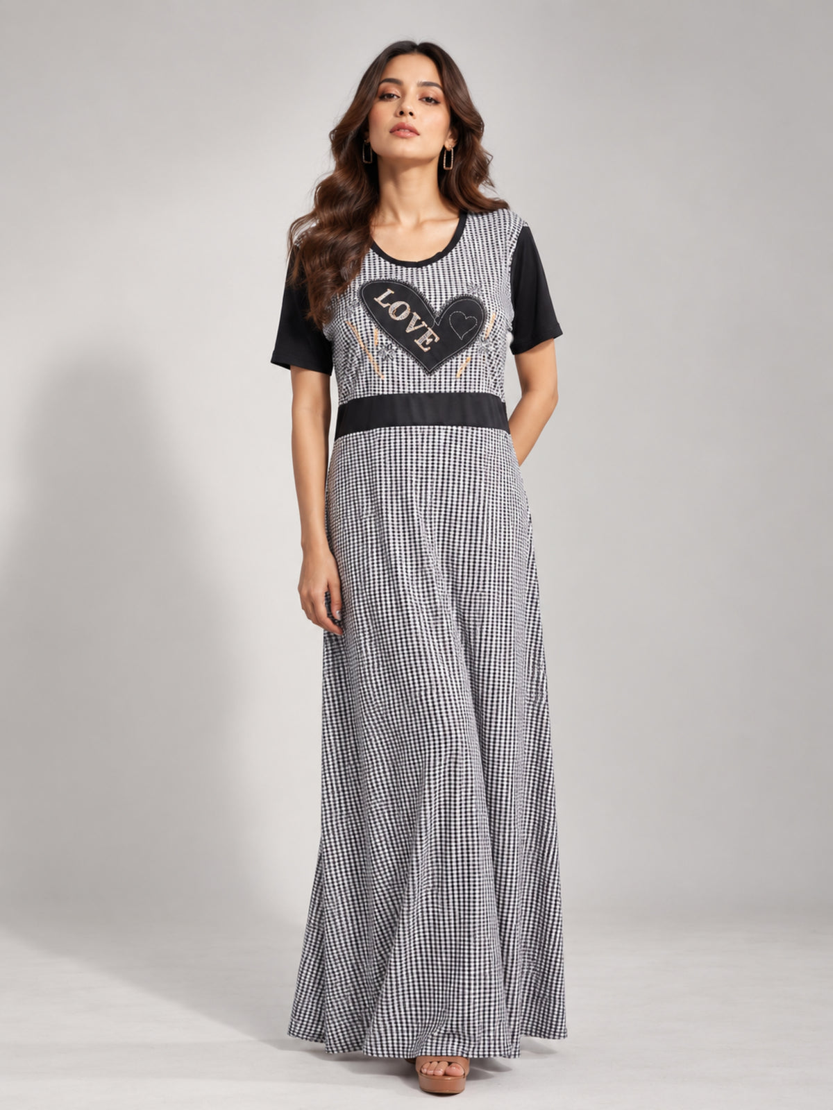 Love Heart Gingham Maxi Dress