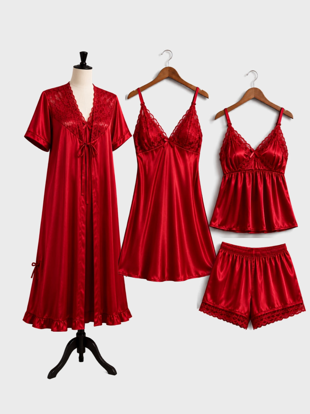 Ruby Silk Lace Nightwear Set