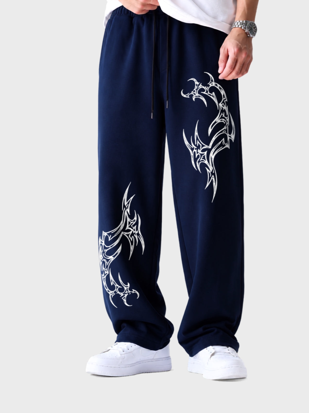 Navy Tribal Print Straight Fit Jogger