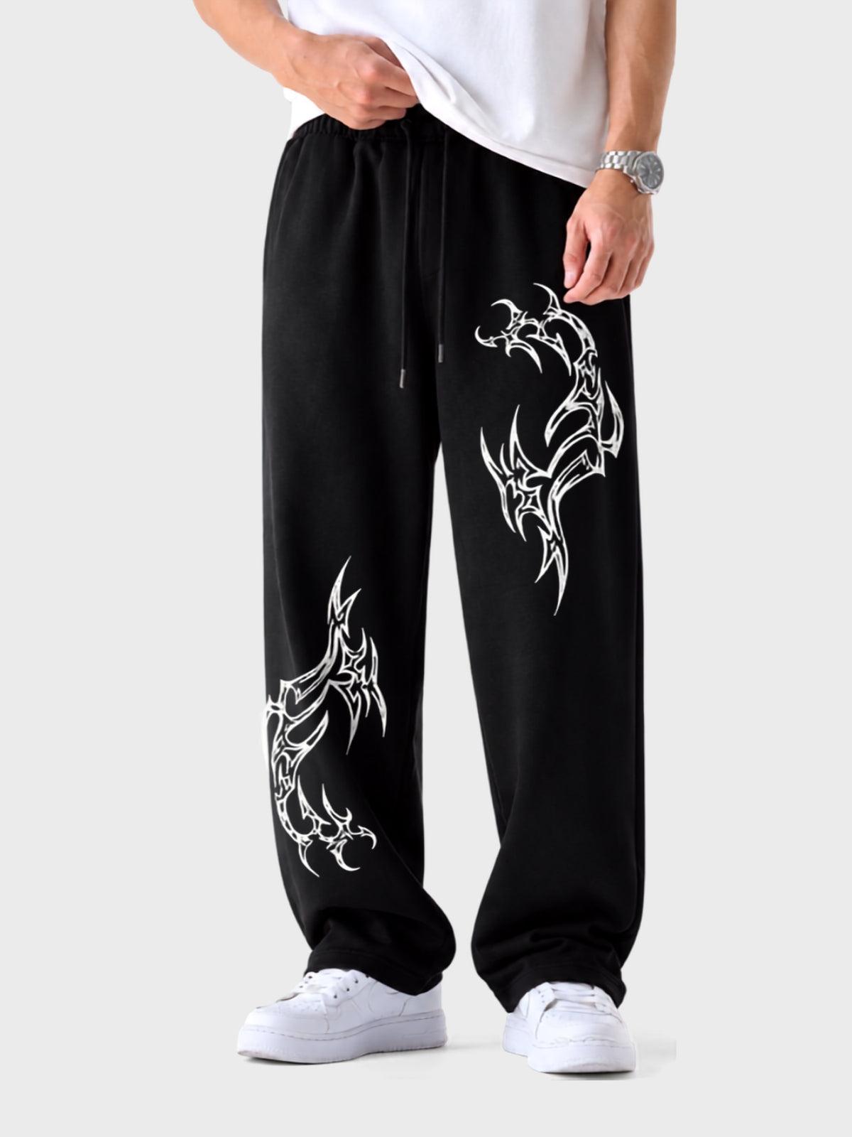 Black Tribal Print Terry Jogger