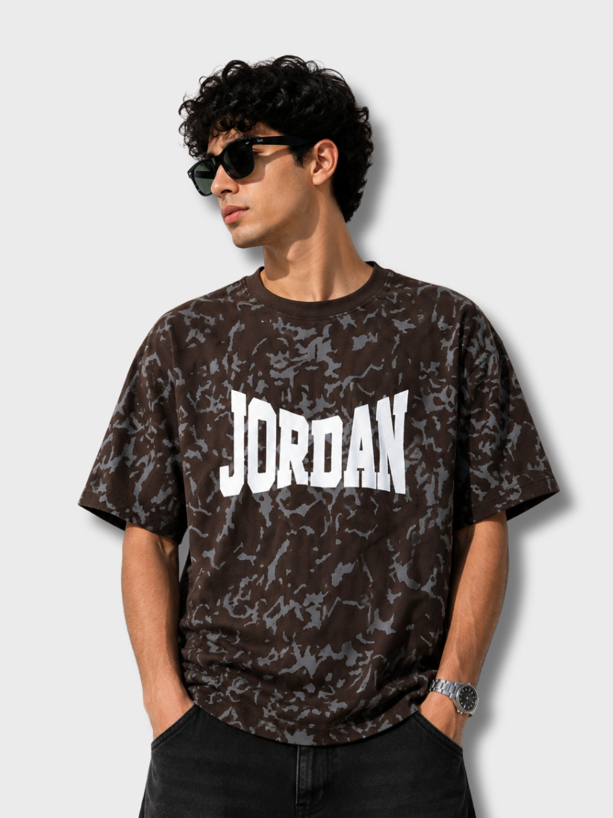 Brown Tie-Dye Jordan Print Oversized T-Shirt