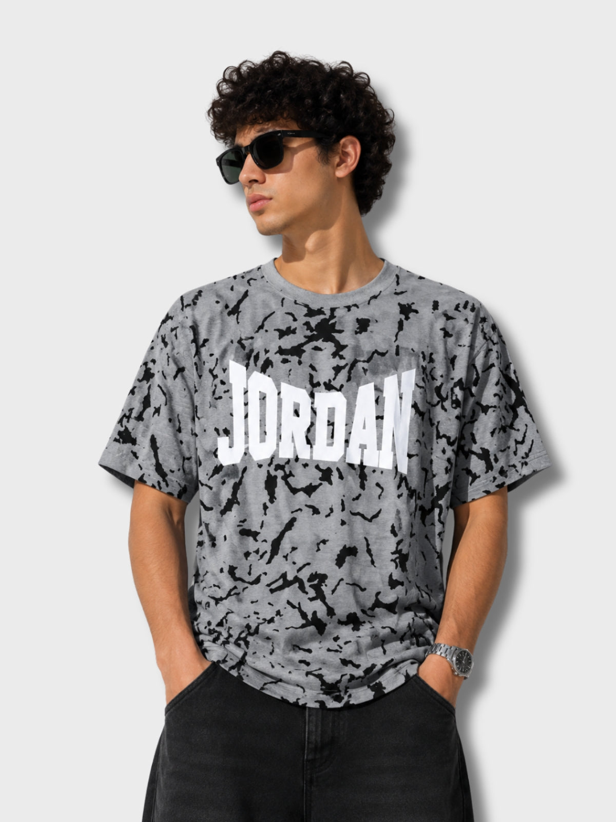 Grey Tie-Dye Jordan Print Oversized T-Shirt