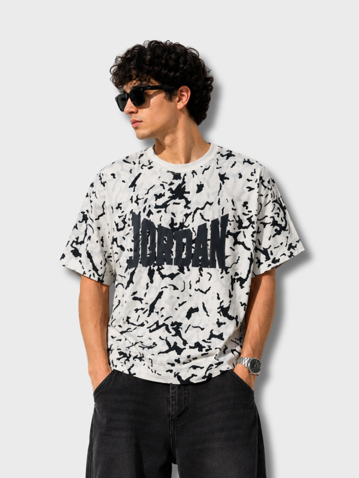 White Tie-Dye Jordan Print Oversized T-Shirt
