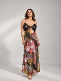 Paisley Floral Ruffle Trim Cami Maxi Dress (Mustard)