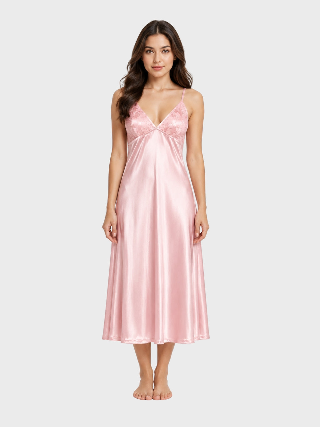 Blush Pink Silk-Satin Open Back Nightdress
