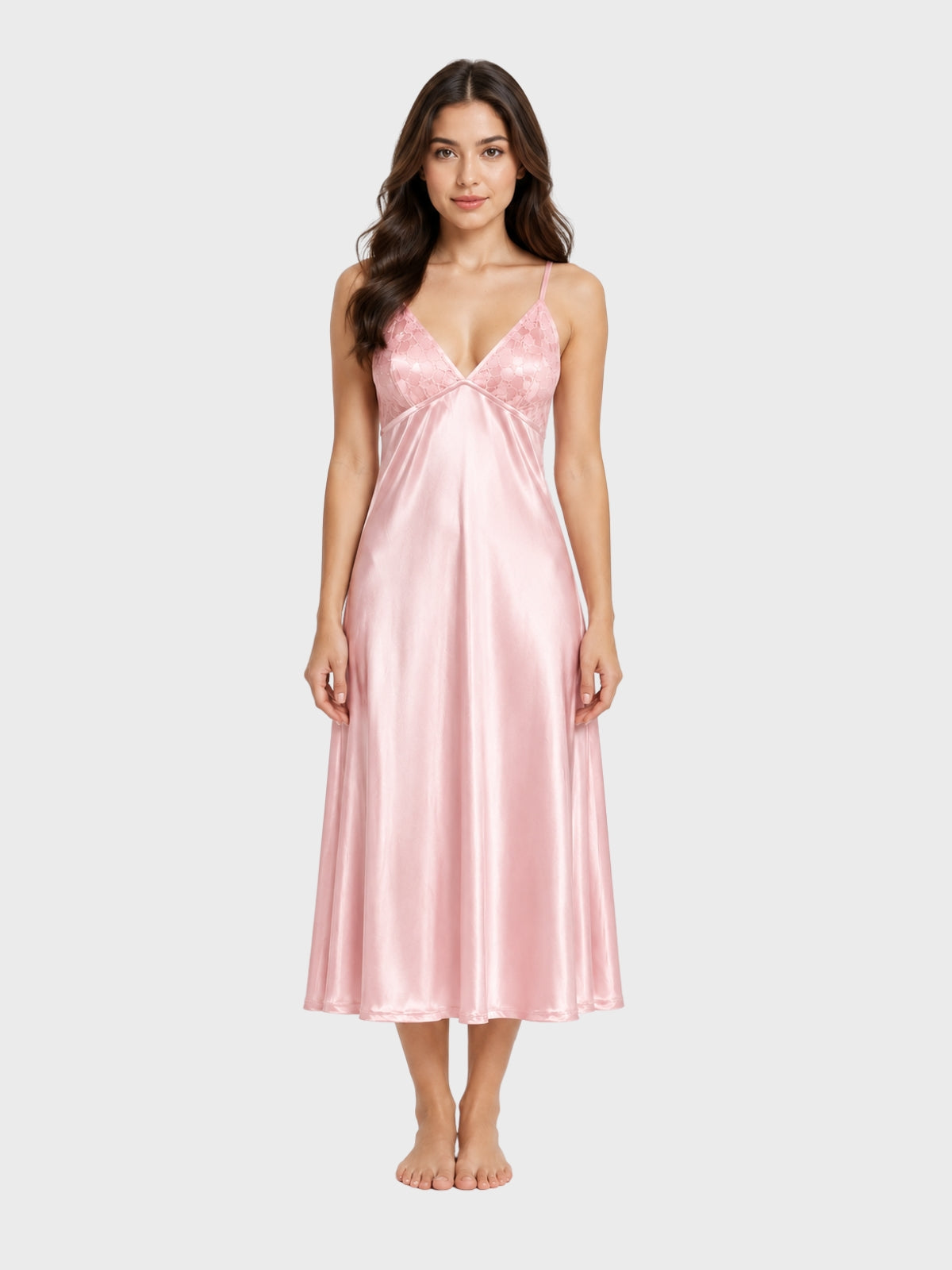 Blush Pink Silk-Satin Open Back Nightdress
