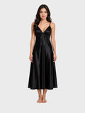 Black Silk-Satin Twist Front Nightdress