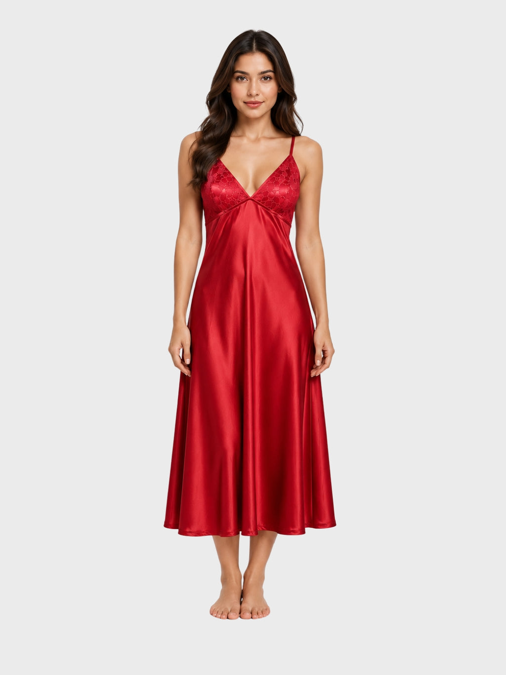 Red Silk-Satin Twist Front Nightdress