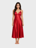 Red Silk-Satin Twist Front Nightdress