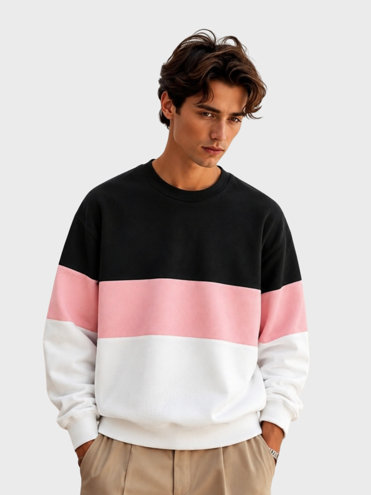 Black, Pink & White Colorblock Sweatshirt