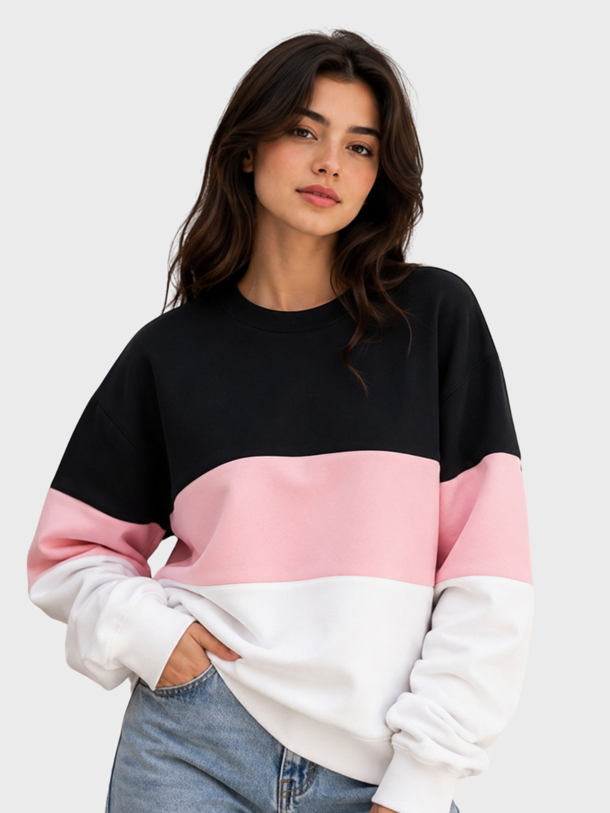 Pink & Black Colorblock Sweatshirt
