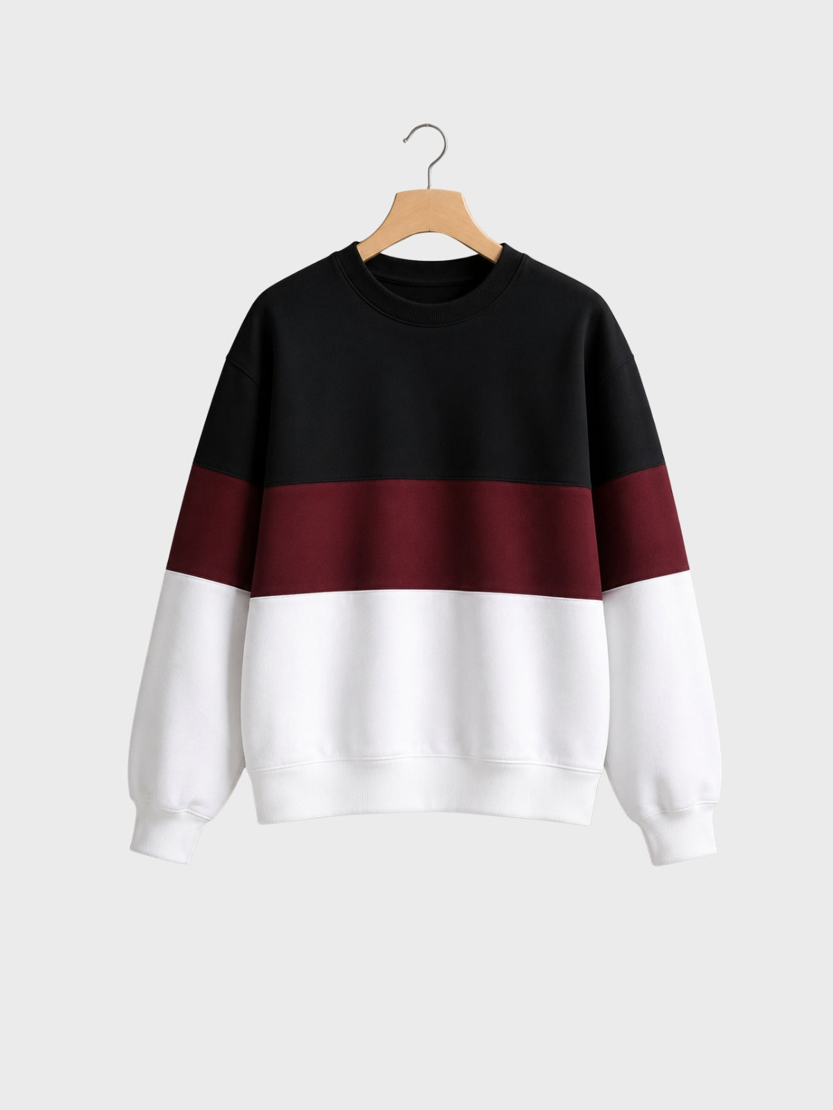 Black, Maroon & White Colorblock Sweatshirt