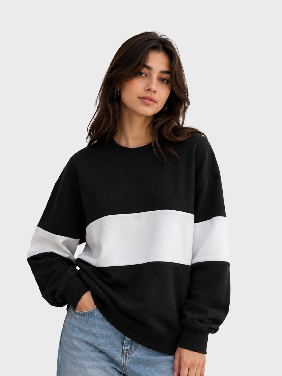 Black & White Colorblock Oversized Sweatshirt