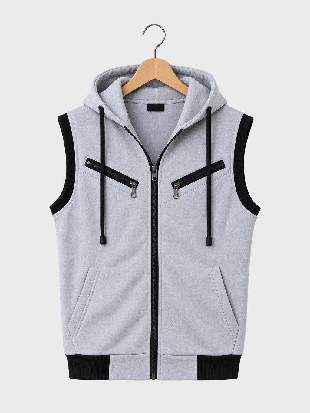 Classic Grey Sleeveless Zip-Up Hoodie