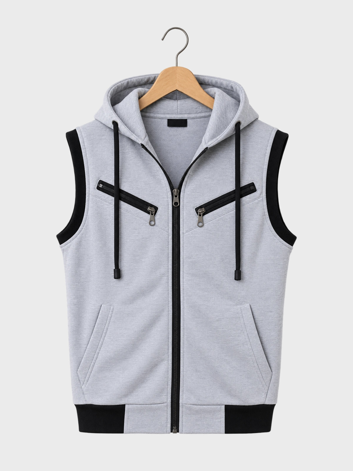 Classic Grey Sleeveless Zip-Up Hoodie