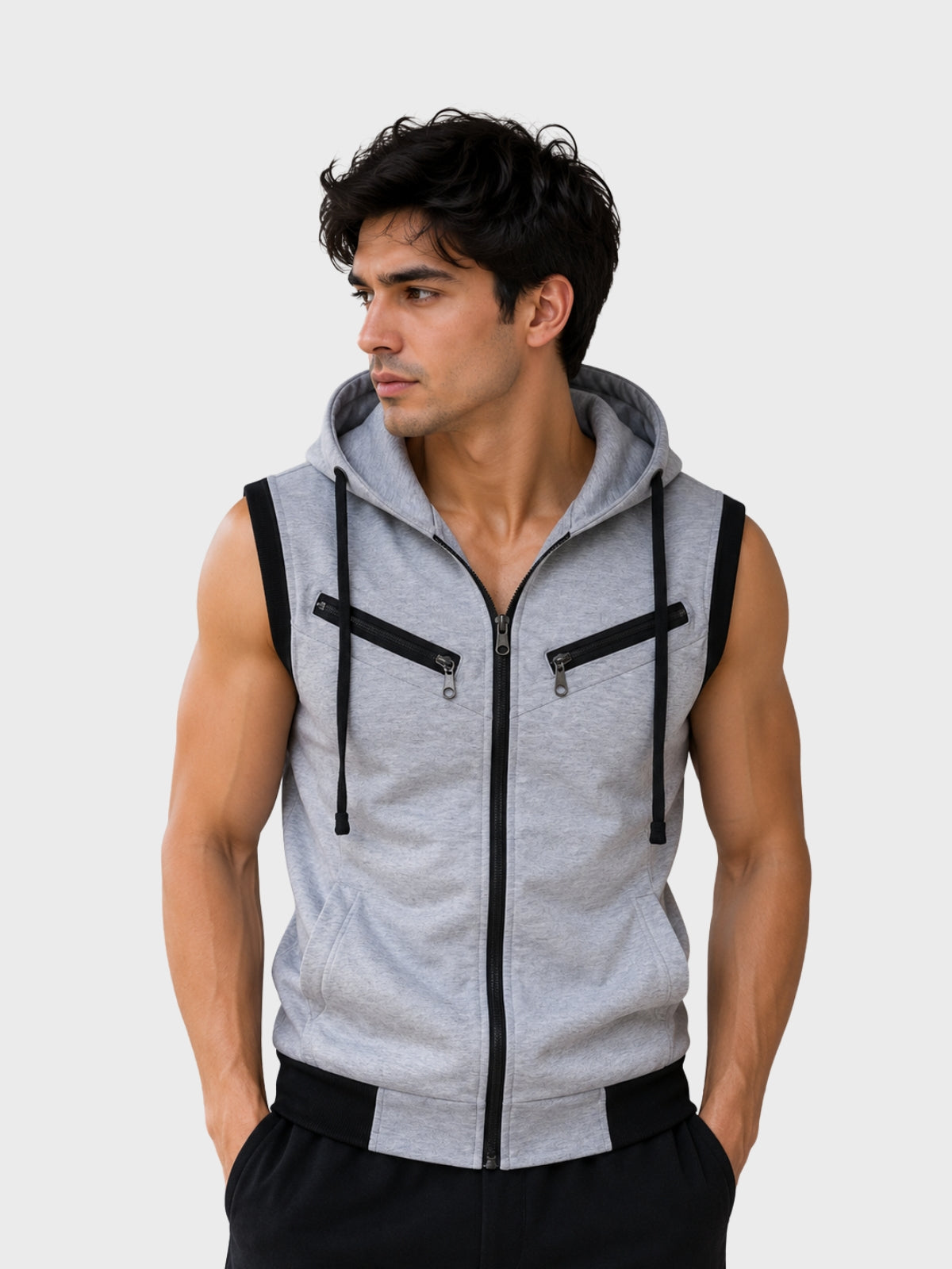 Classic Grey Sleeveless Zip-Up Hoodie