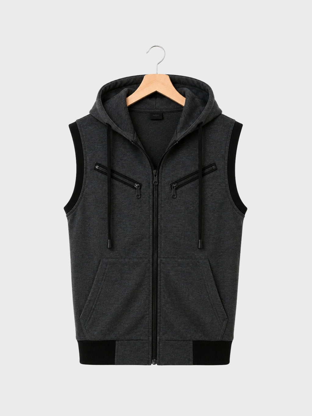 Grey Zip-Up Hooded Vest