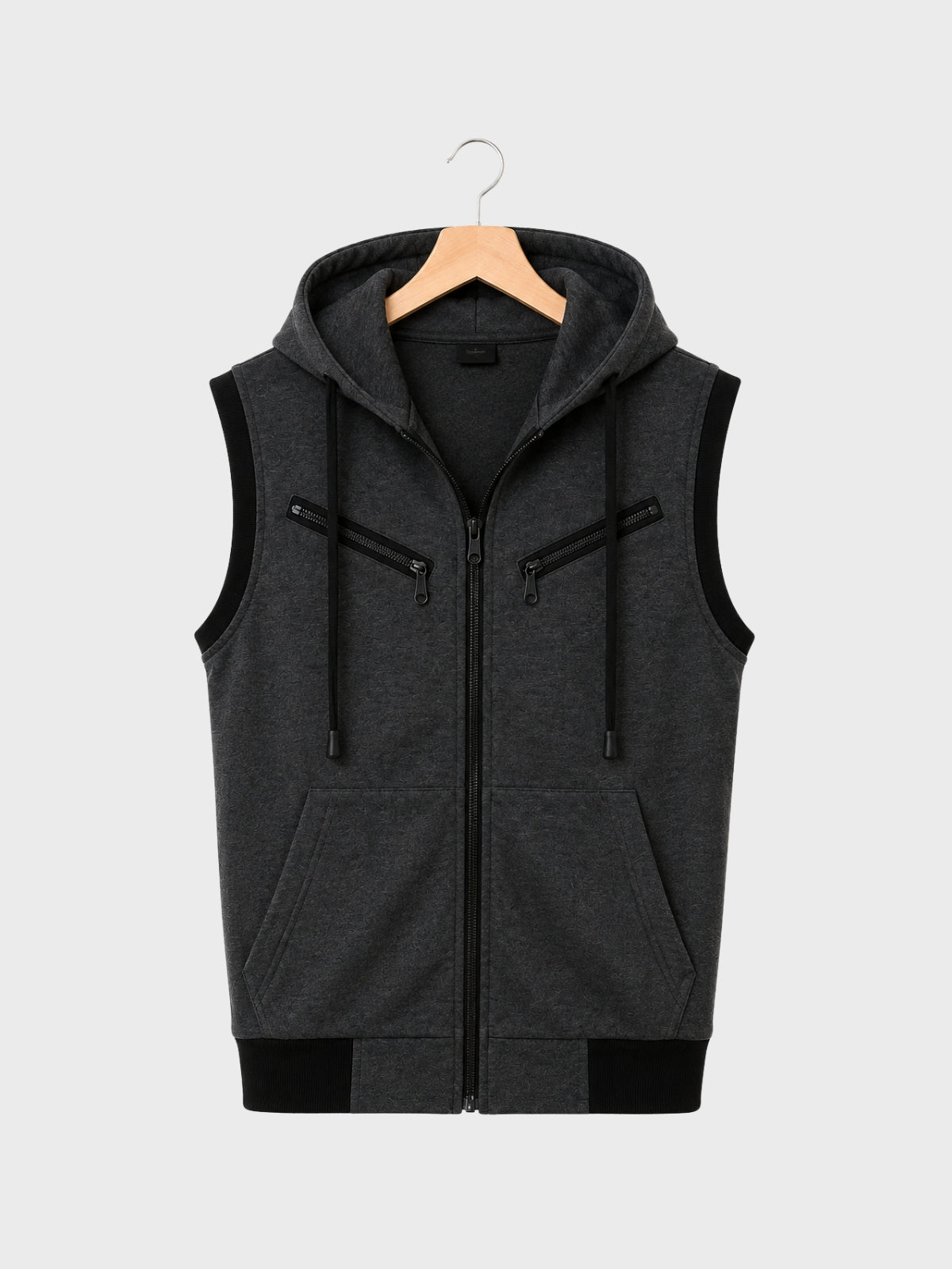 Grey Zip-Up Hooded Vest