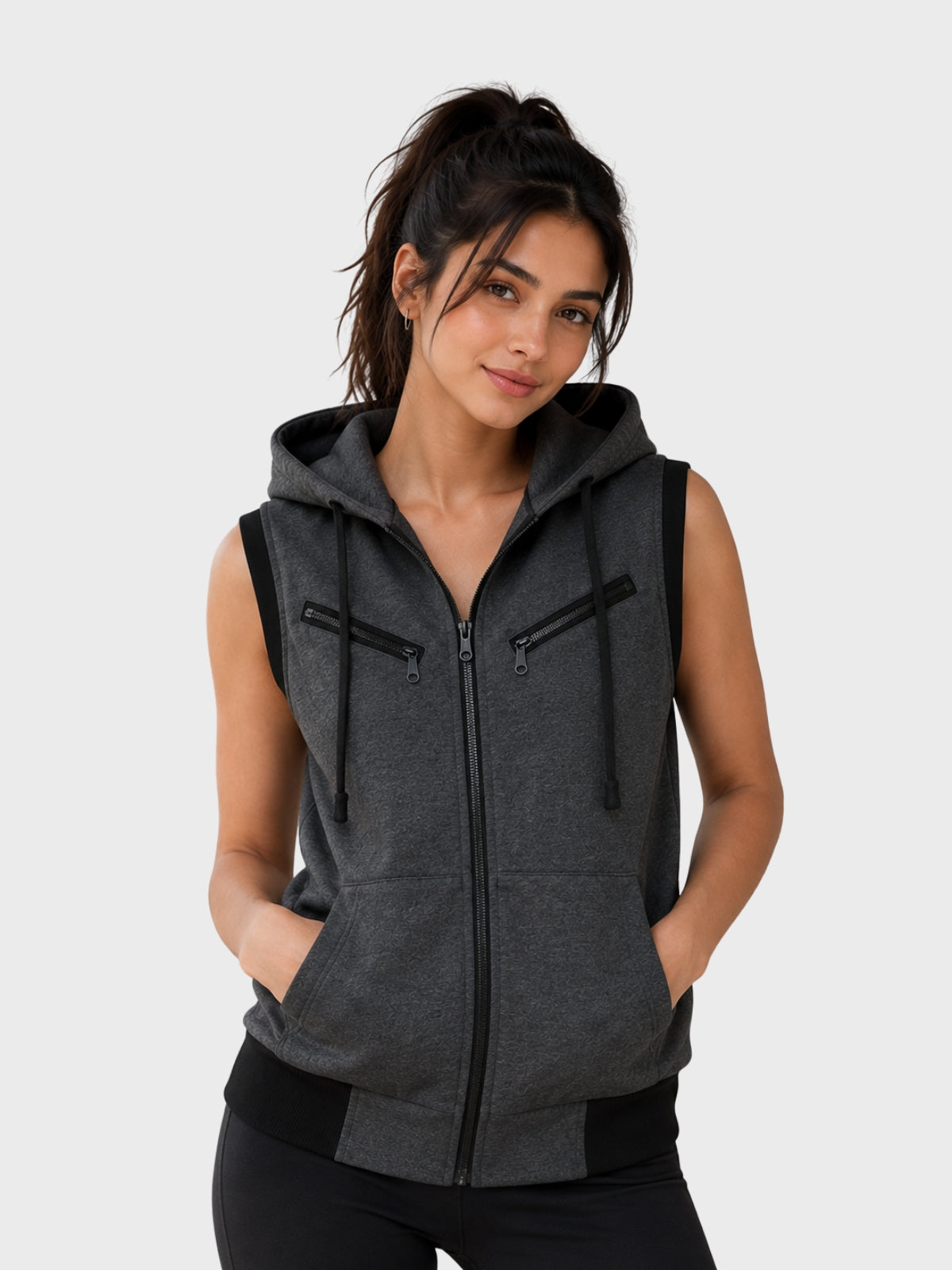 Grey Zip-Up Hooded Vest