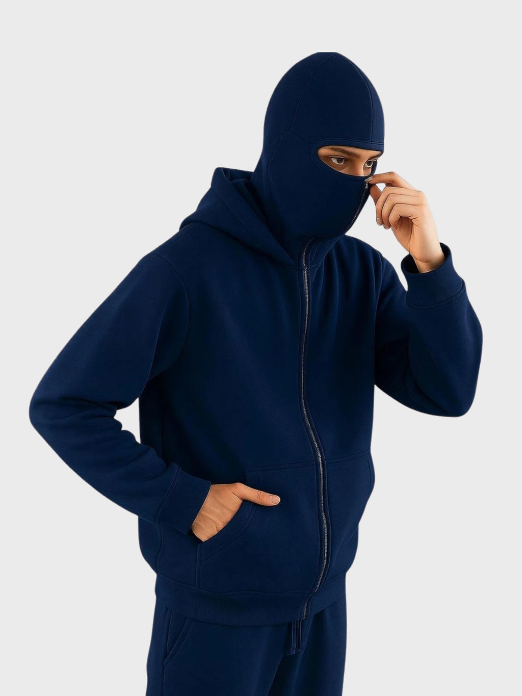 Navy Blue Full-Zip Balaclava Hoodie