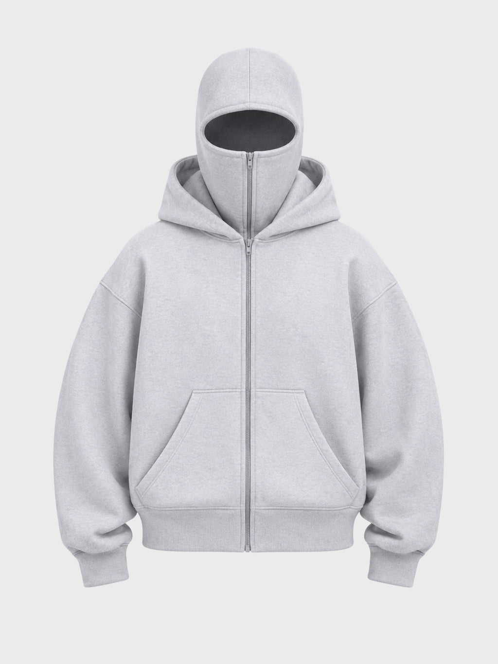 Light Grey Full-Zip Balaclava Hoodie