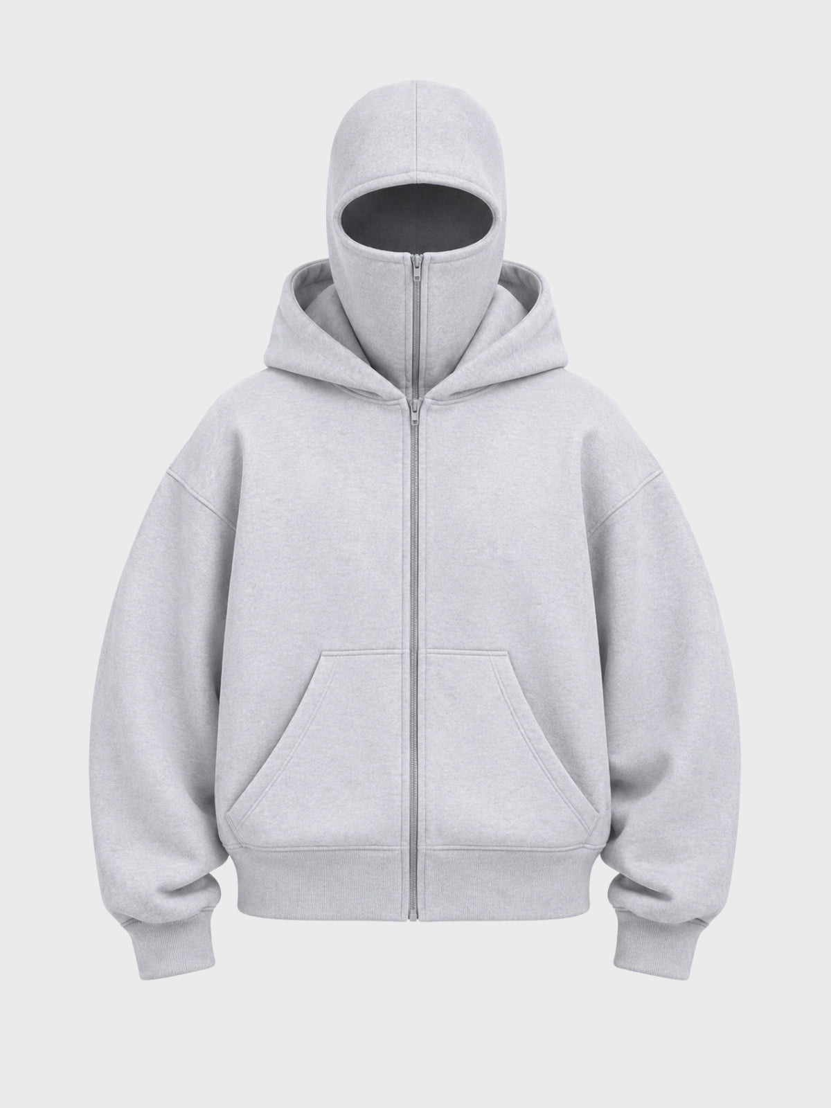 Light Grey Full-Zip Balaclava Hoodie