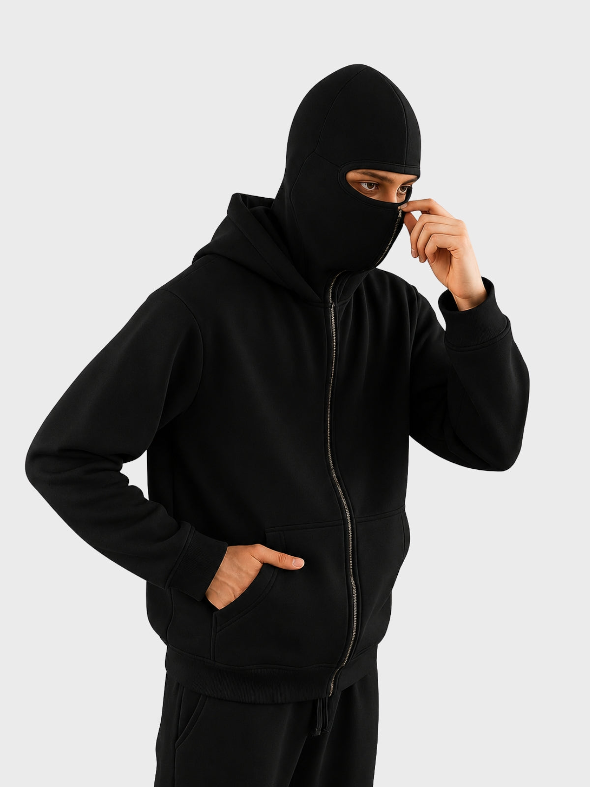 Black Full-Zip Balaclava Hoodie