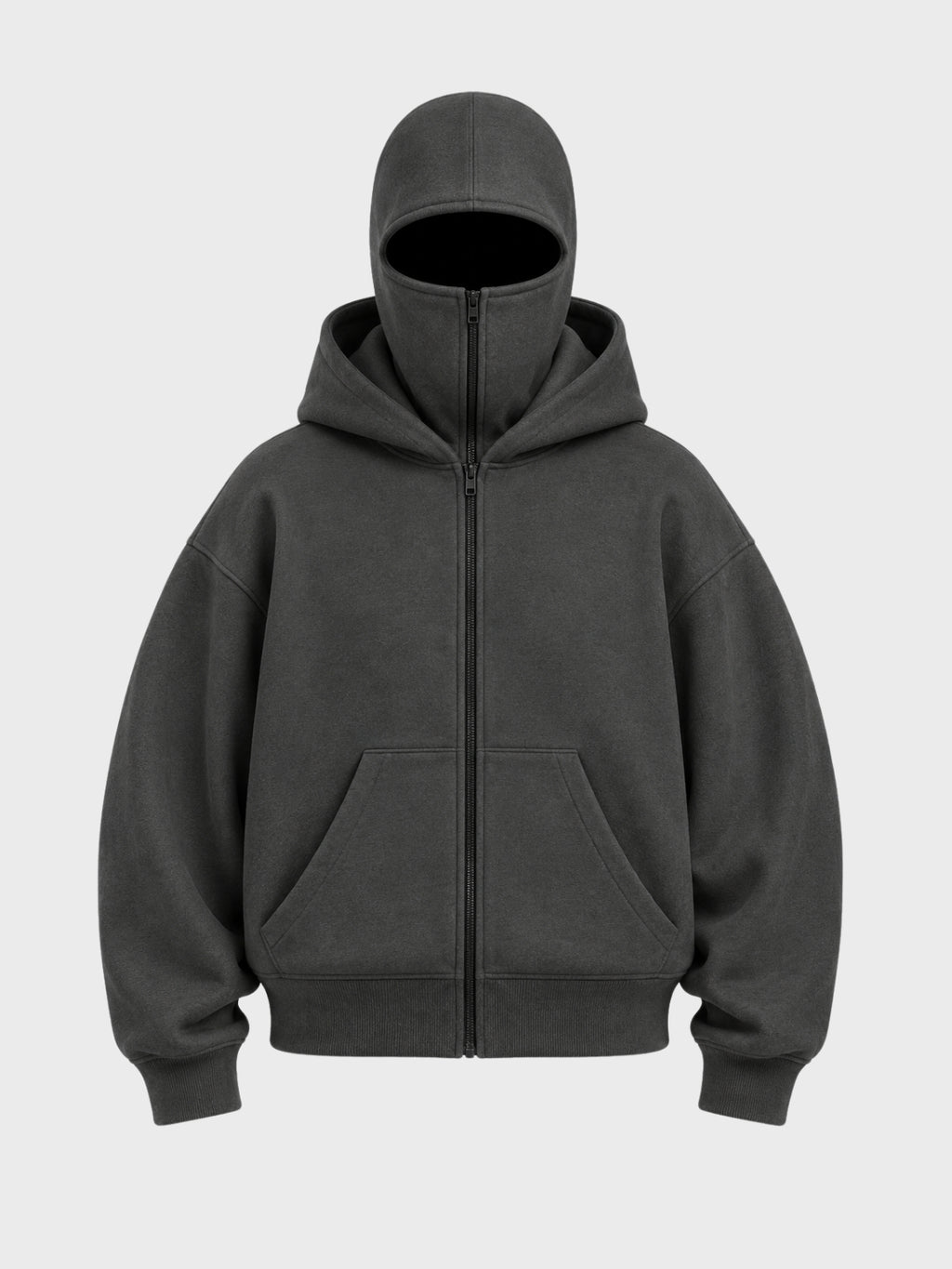 Charcoal Grey Full-Zip Balaclava Hoodie