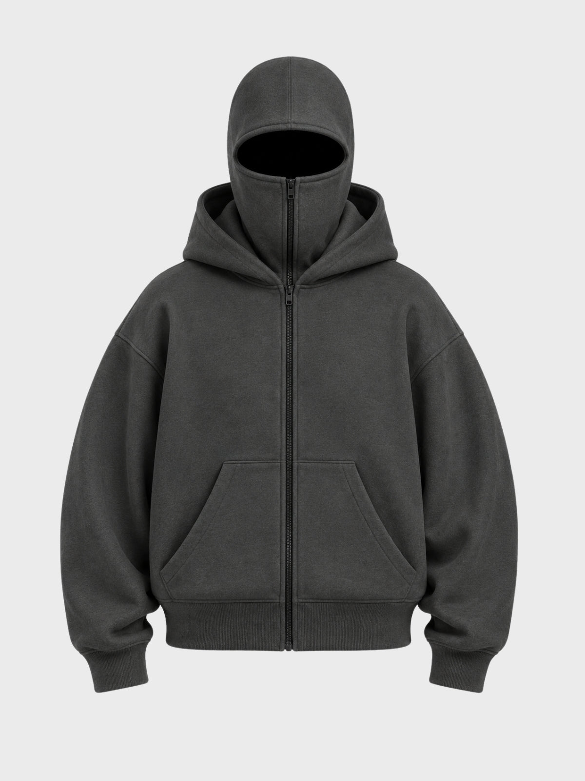 Charcoal Grey Full-Zip Balaclava Hoodie