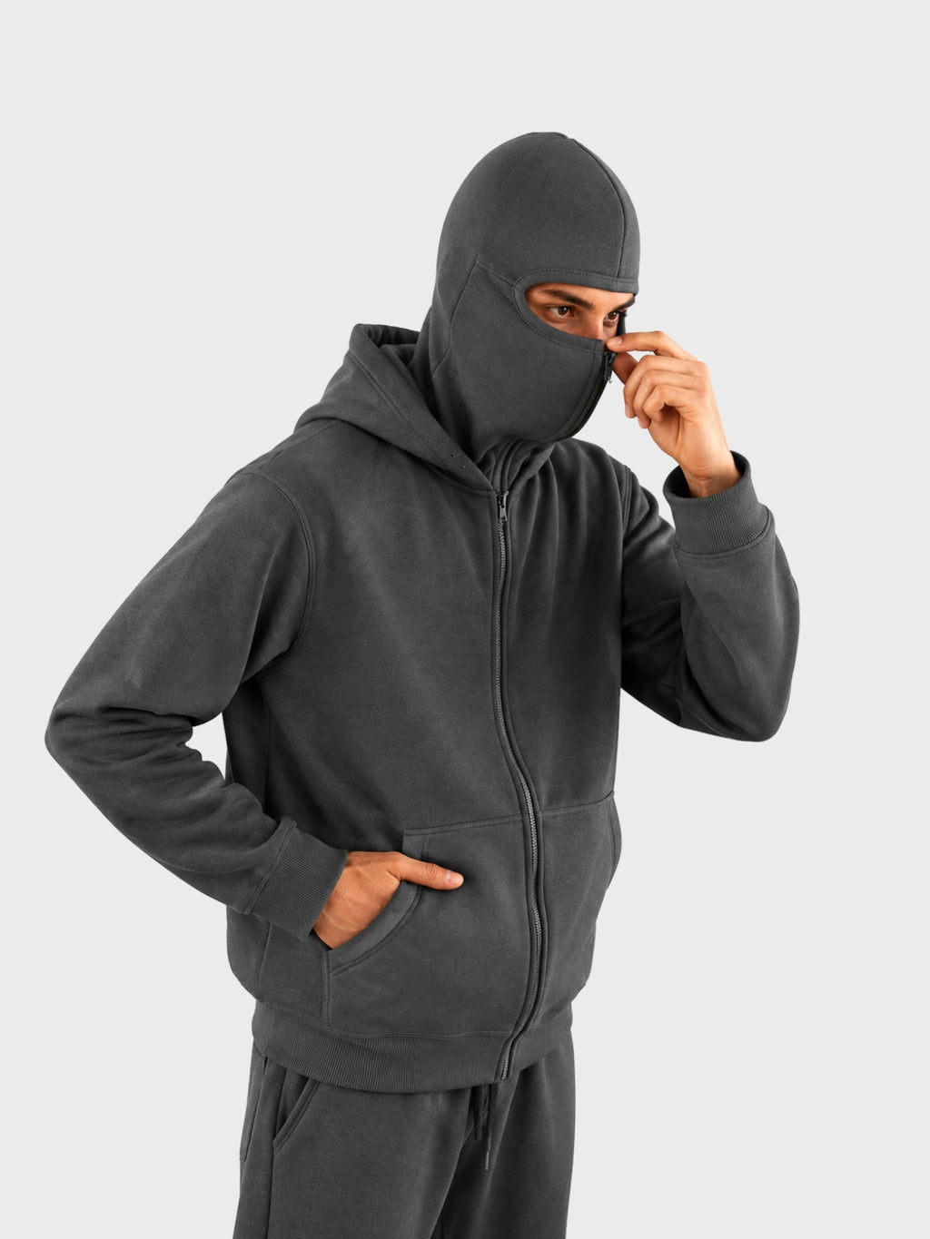 Charcoal Grey Full-Zip Balaclava Hoodie