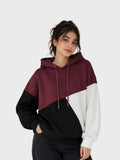 Maroon Black & White Colorblock Hoodie