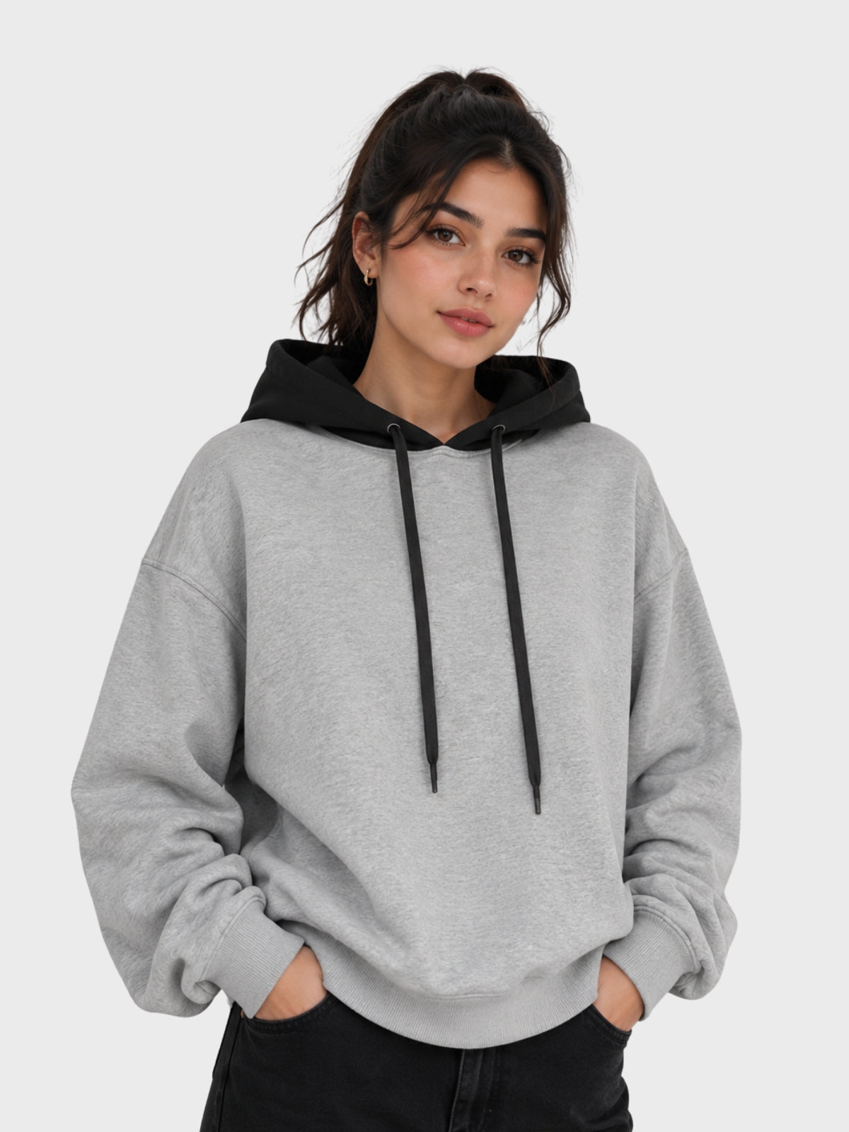 Grey & Black Contrast Hoodie