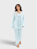 Sky Blue Satin Embroidered Ruffle Pajama Set
