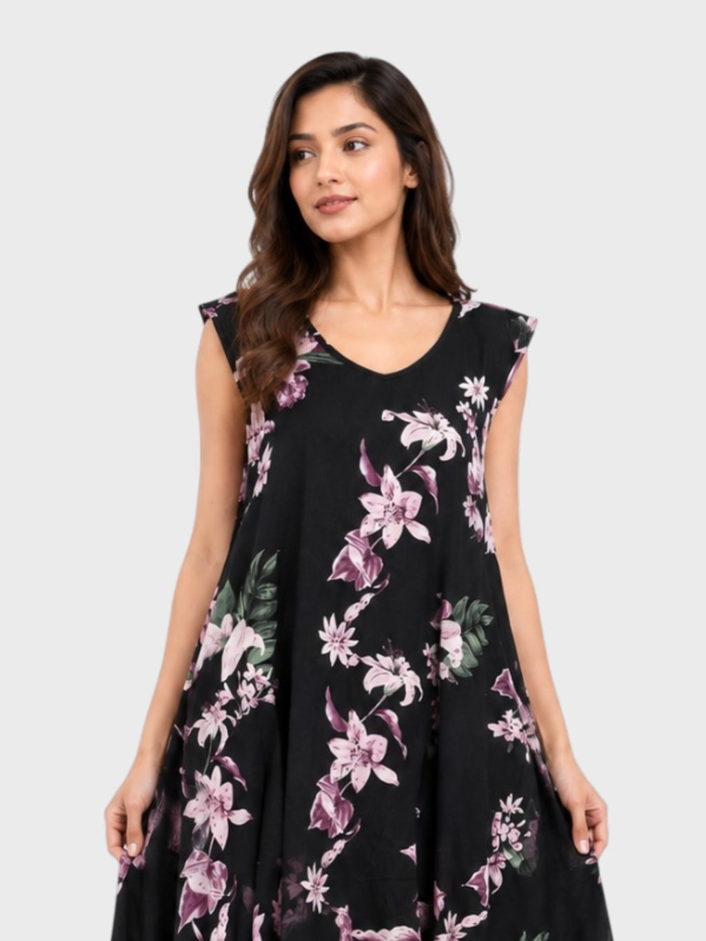 Black Floral Print Handkerchief Hem Dress