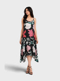 Black Floral Handkerchief Hem Slip Dress