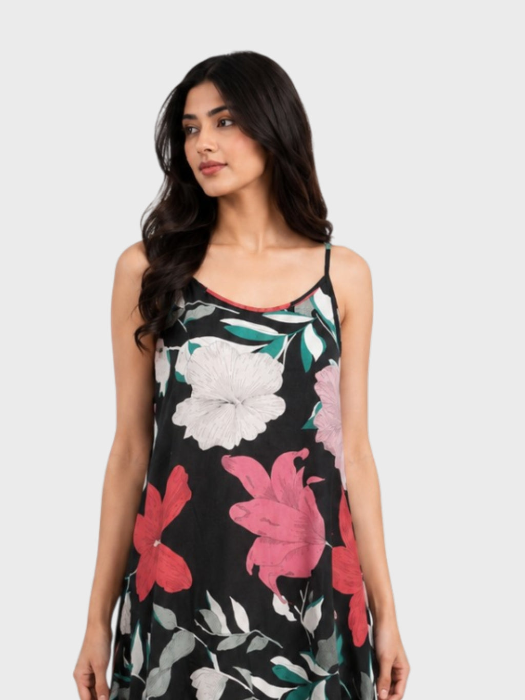 Black Floral Handkerchief Hem Slip Dress