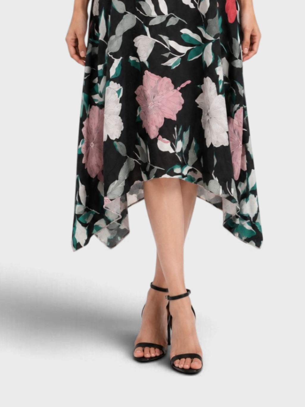 Black Floral Handkerchief Hem Slip Dress