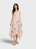 Blush Pink Floral Handkerchief Hem Dress