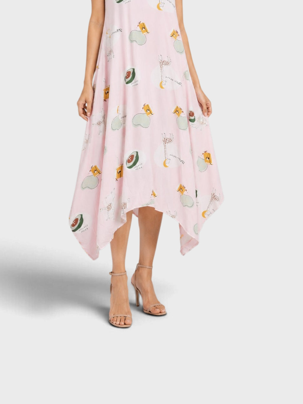 Blush Pink Floral Handkerchief Hem Dress