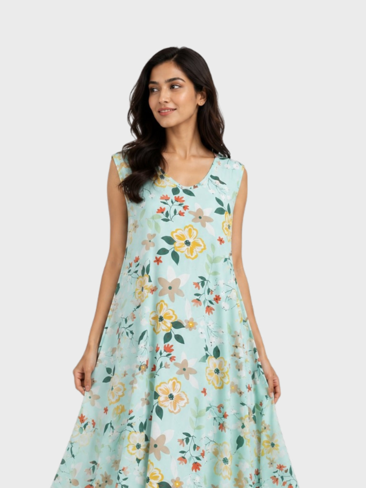 Mint Green Floral Handkerchief Hem Dress