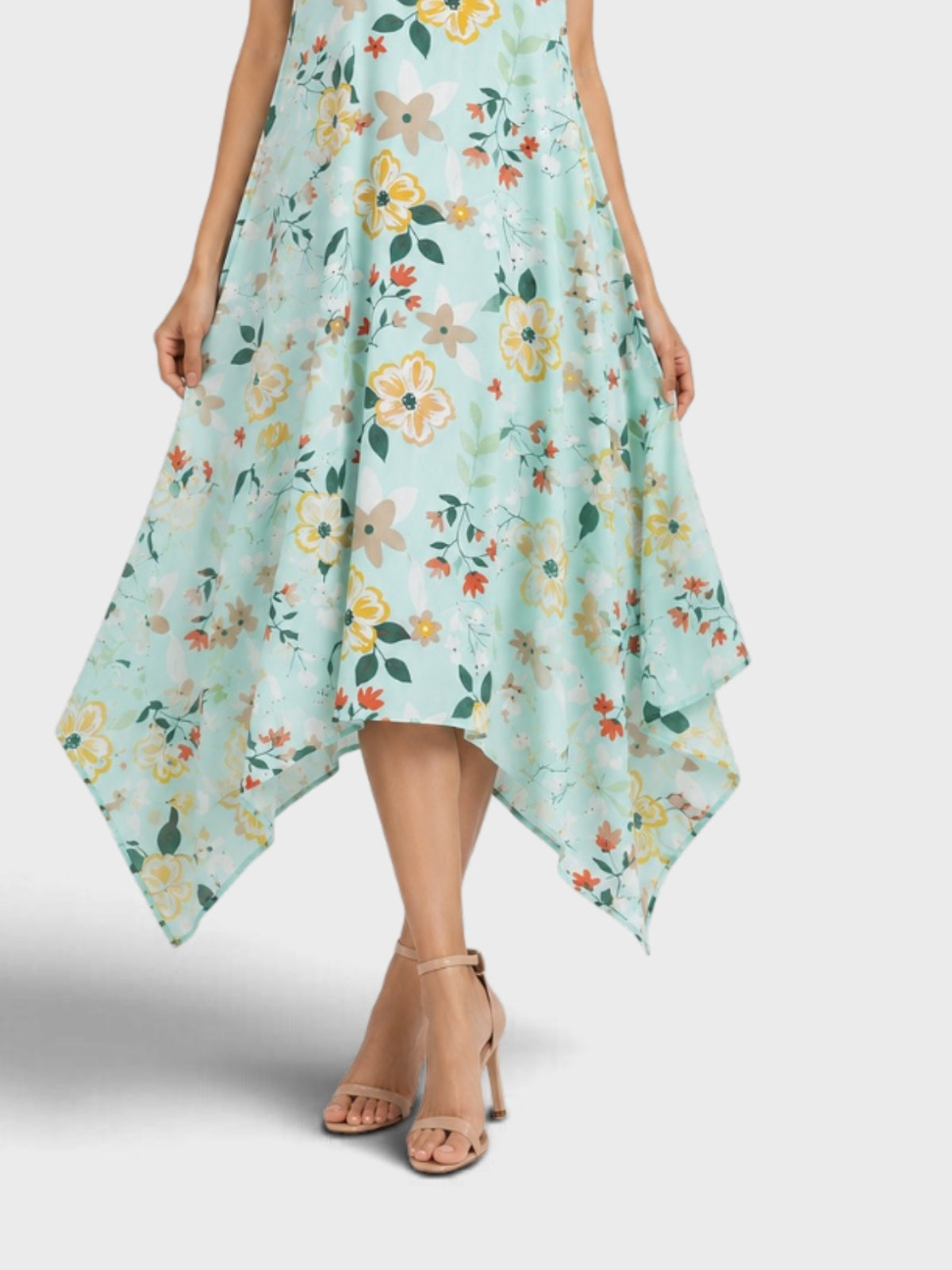 Mint Green Floral Handkerchief Hem Dress
