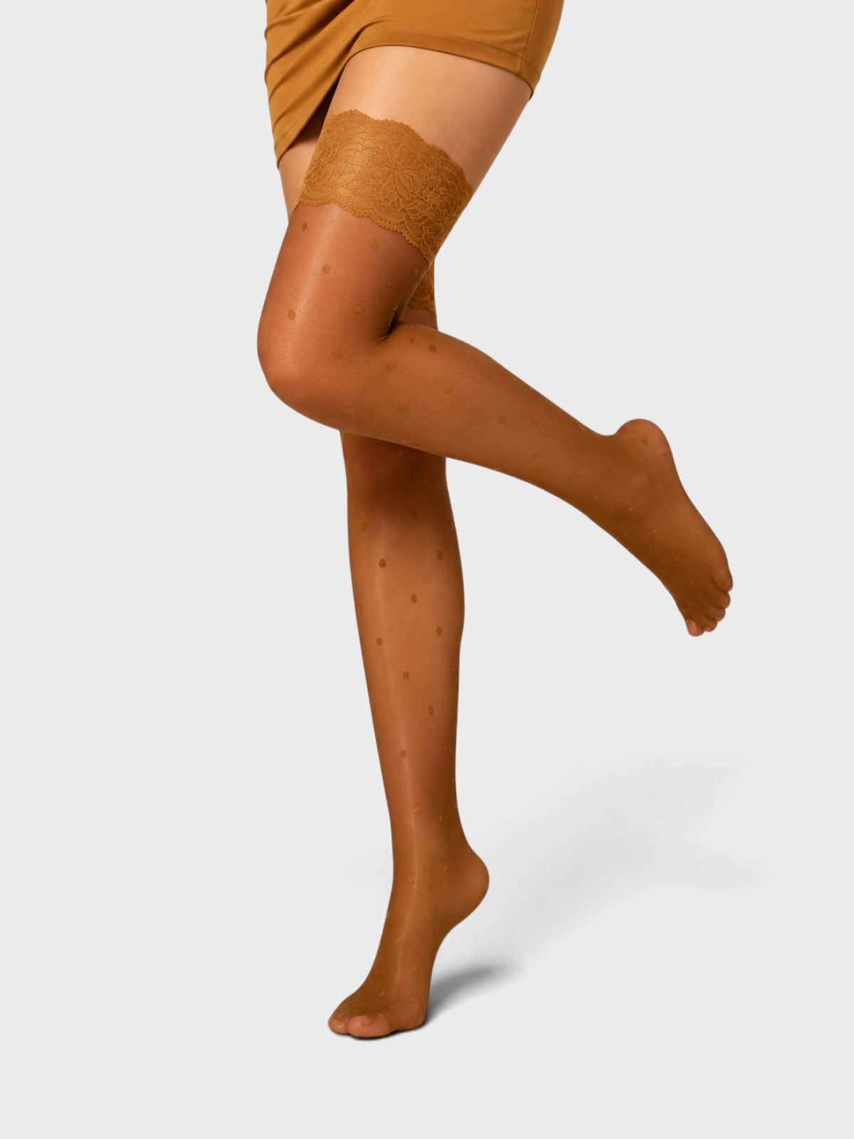 Caramel Brown Polka Dot Thigh High Stockings