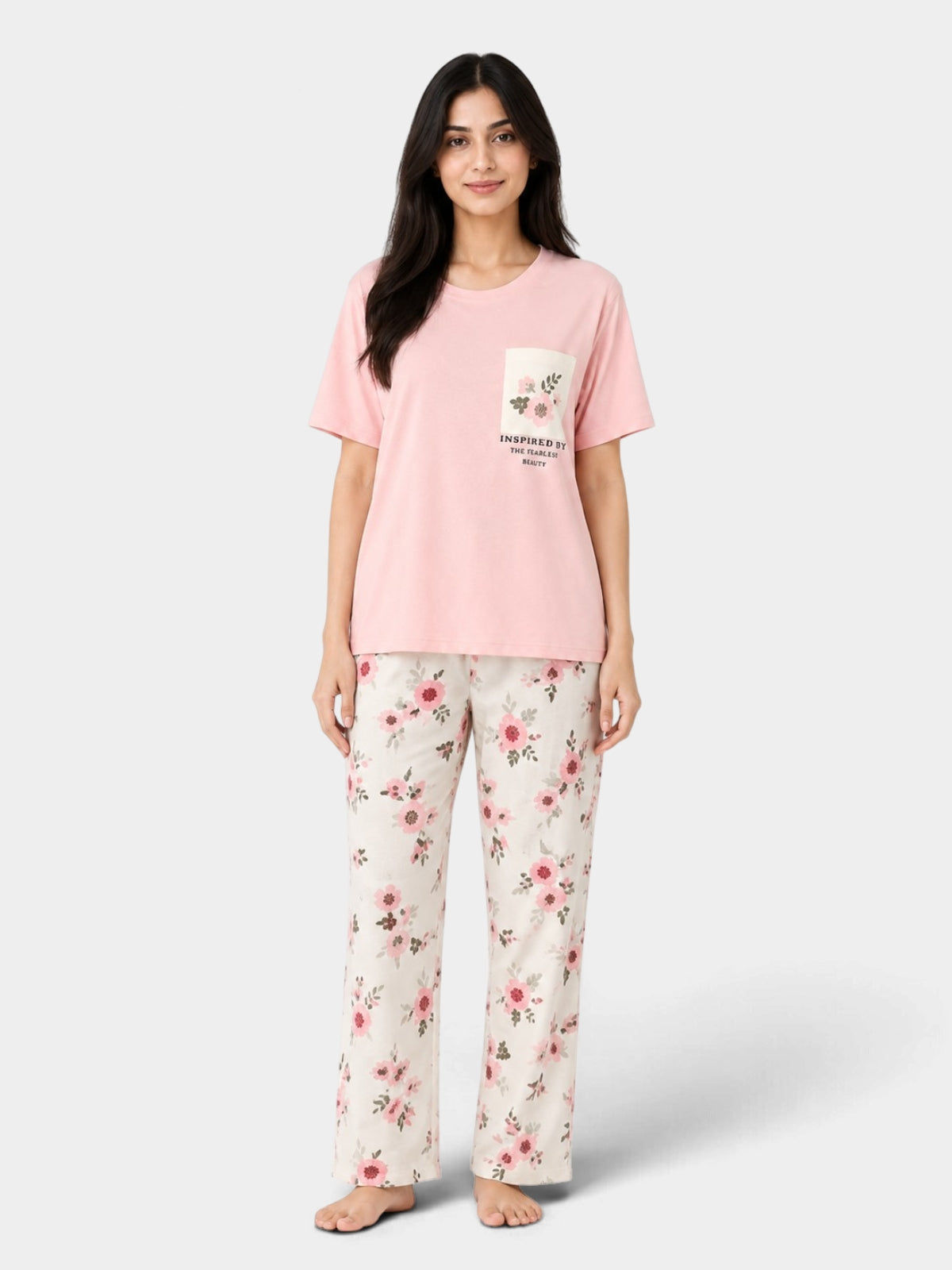 Pink Floral Pocket 2-Piece Night Suit