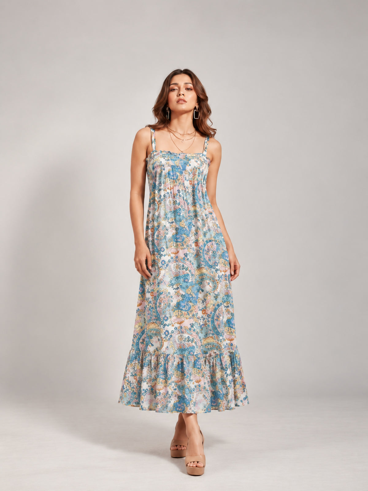 Paisley Bloom Shirred Maxi Dress