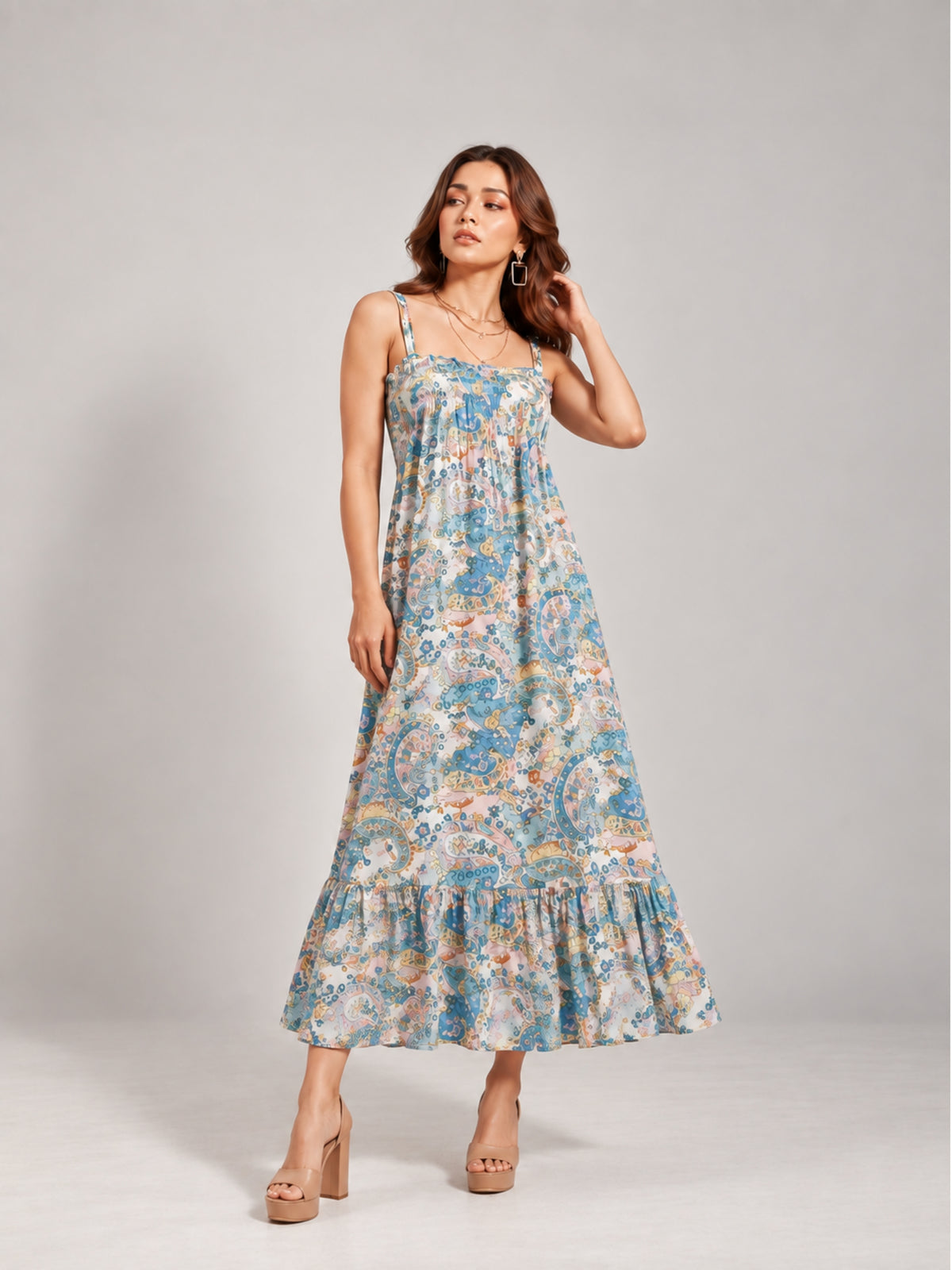 Paisley Bloom Shirred Maxi Dress
