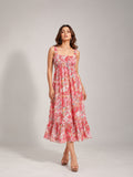 Paisley Bloom Shirred Midi Dress (Coral)