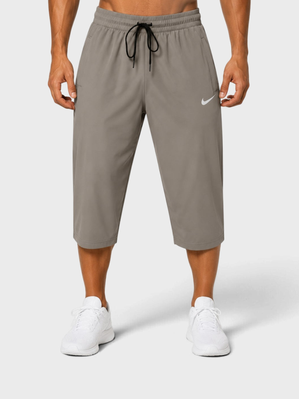 Taupe Grey Dry-Fit Sports Capri Shorts
